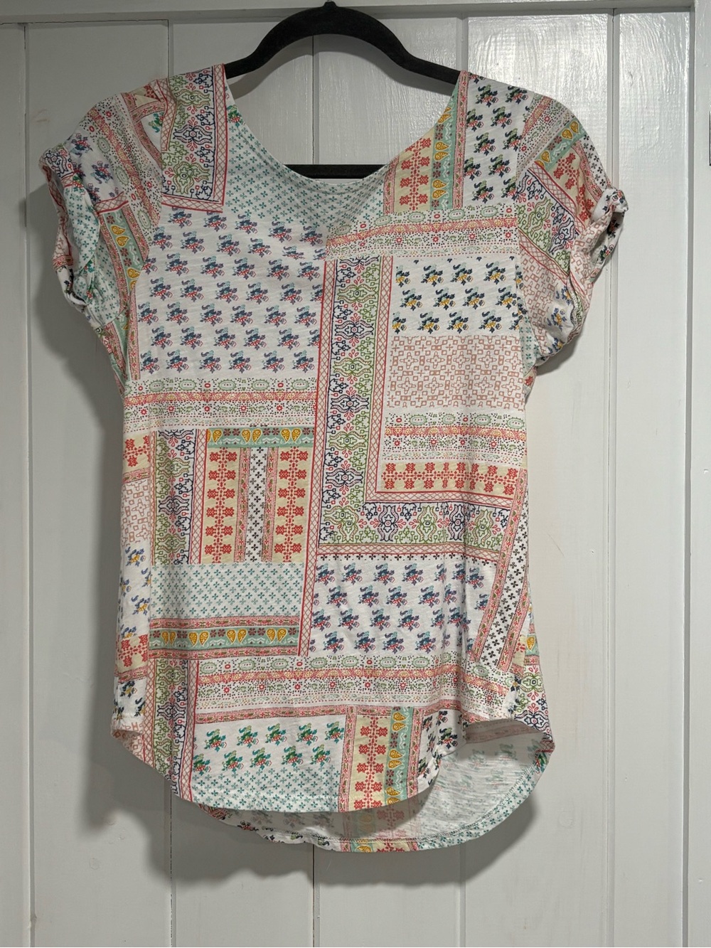 Anthropologie t.la Printed Patchwork Short Sleeve Top - Semi-open back